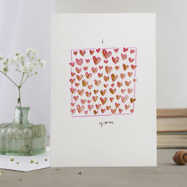 'I Love You' Hand Painted Printed Greeting Card