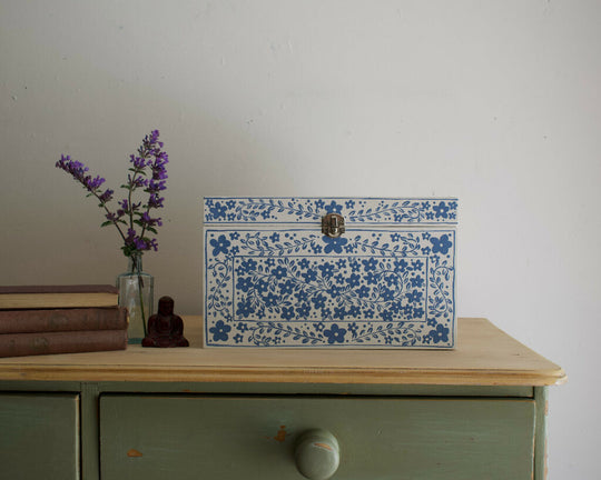 Blue Decorative Floral Keepsake Box