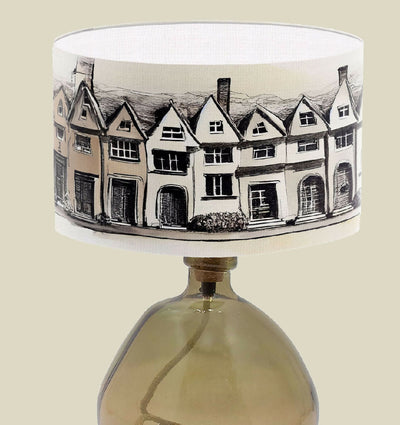 lampshade with house print townhouse illustration