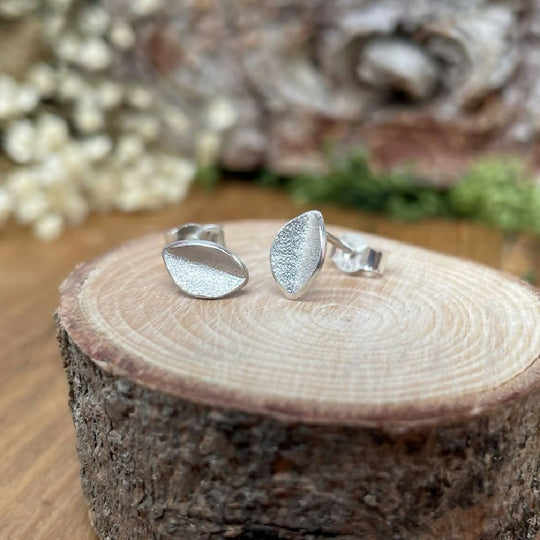 Silver Frosted Leaf Stud Earrings