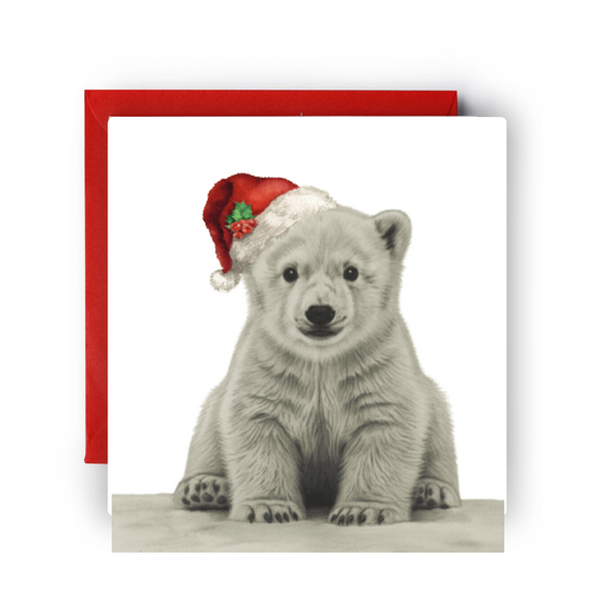 Arctic Cheer! Cute Polar Bear in Red Hat Christmas Card