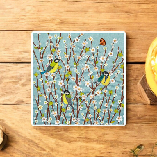 Great Tits Ceramic Coaster