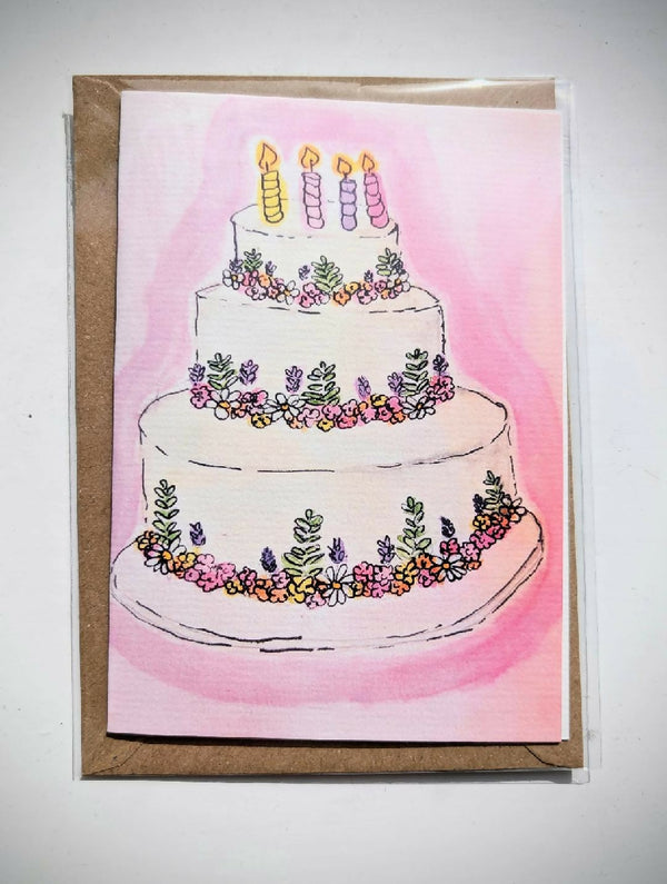 3 Tier Birthday Cake Birthday Greetings Card with Envelope