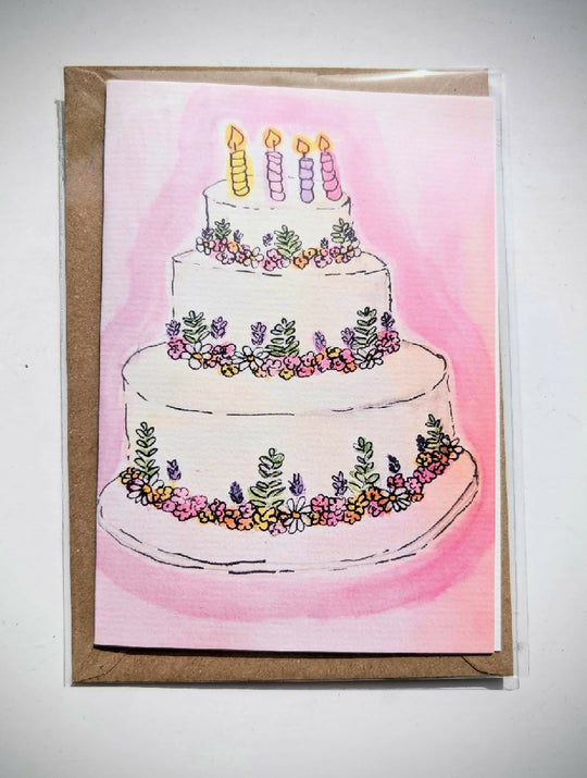 3 Tier Birthday Cake Birthday Greetings Card with Envelope