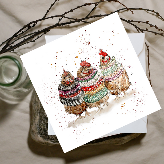 Watercolour Chicken Knitted Companions Greeting Cards
