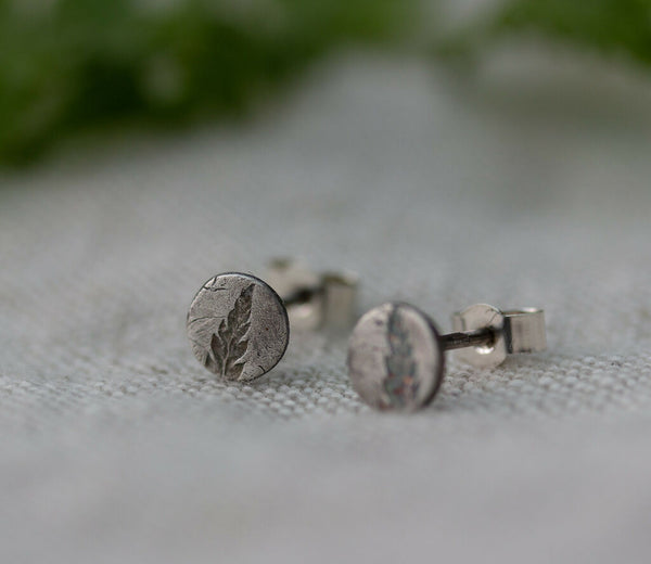 Fern Leaf Tiny Silver Stud Earrings