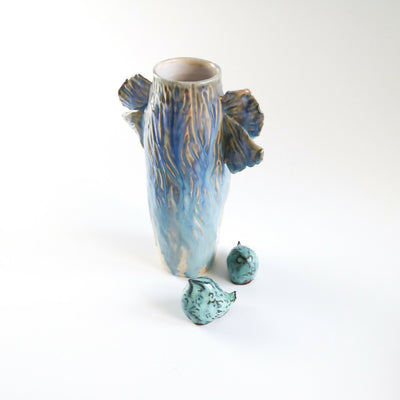 Stoneware Clay Vase in Ripple Design