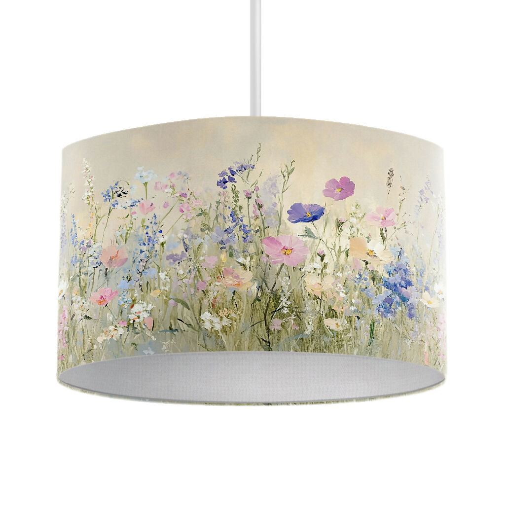 floral illustration pimk lilac cream lampshade wild flower lampshade vintage hanging pendant ceiling floral pastel print lightshade