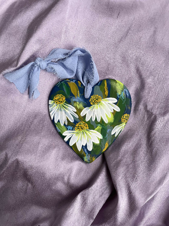 Echinacea Floral Hand Painted Ceramic Hanging Heart