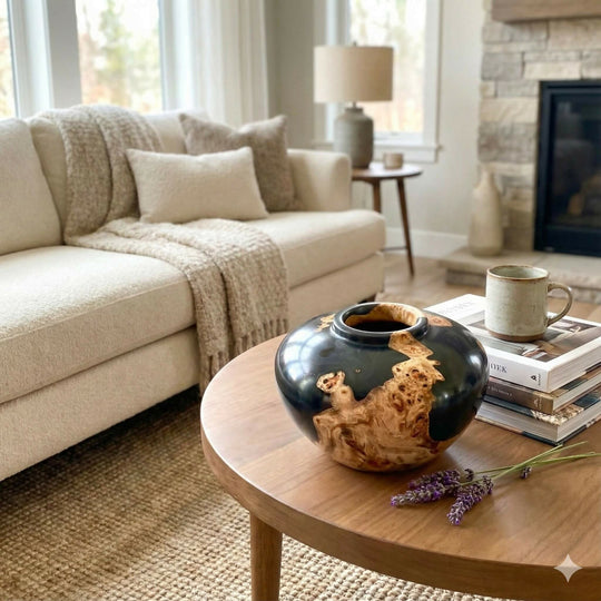 Handmade Mappa Burr & Black Resin Hollow Form (175mm) | Yorkshire Wood Art