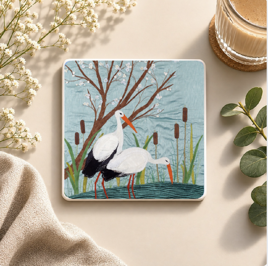 White Storks Sandstone Coaster