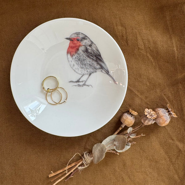 Fine Bone China robin round trinket dish