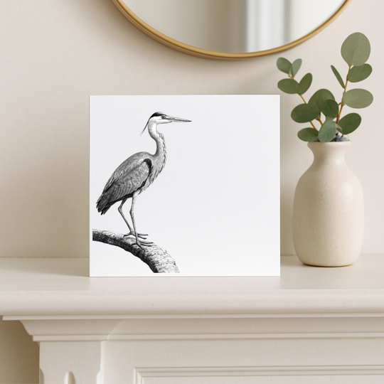 Bosona the Heron – Hand-Drawn Greeting Card | Elegant Wildlife Art
