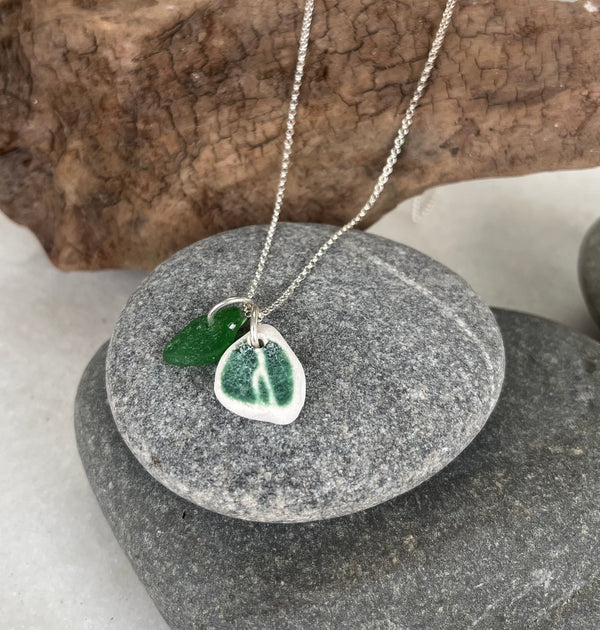 The Devon Shoreline Necklace: Sea Glass & Reversible Beach Pottery