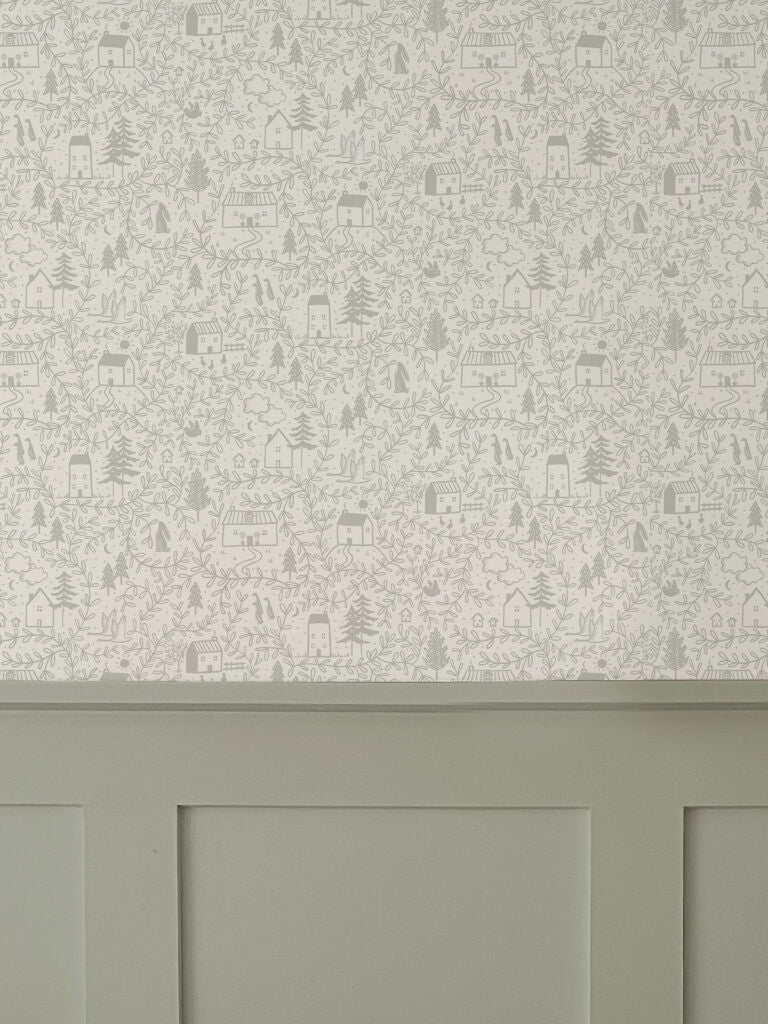 Cottages in the Woods Pebble Wallpaper with Panelling