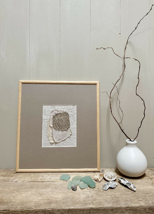 Sea Glass Textile Art Small Study Framed Stone III