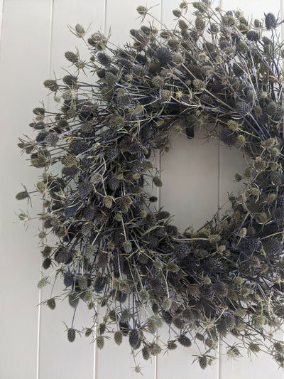 Handmade Wreath made with Dried Blue Eryngium Thistle