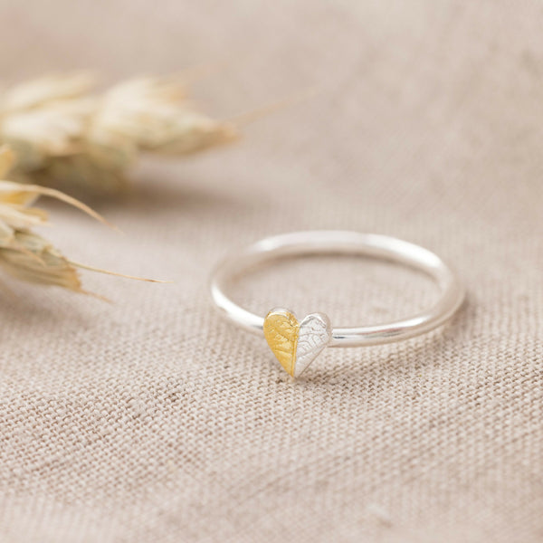 Handcrafted Silver and Gold Heart Ring Inspired by Nature