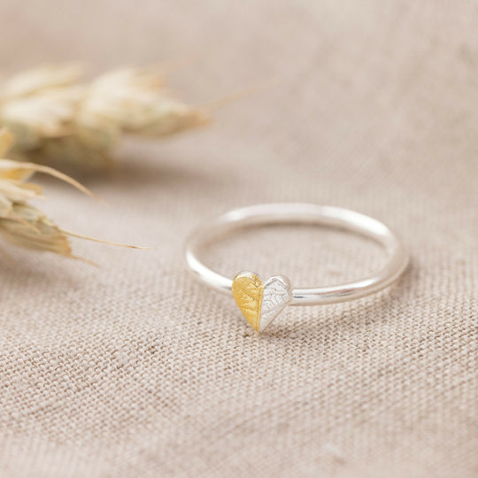 Handcrafted Silver and Gold Heart Ring Inspired by Nature