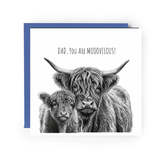Dad You Are Moo-velous Highland Cow Card – Funny Father’s Day Farmyard Greeting