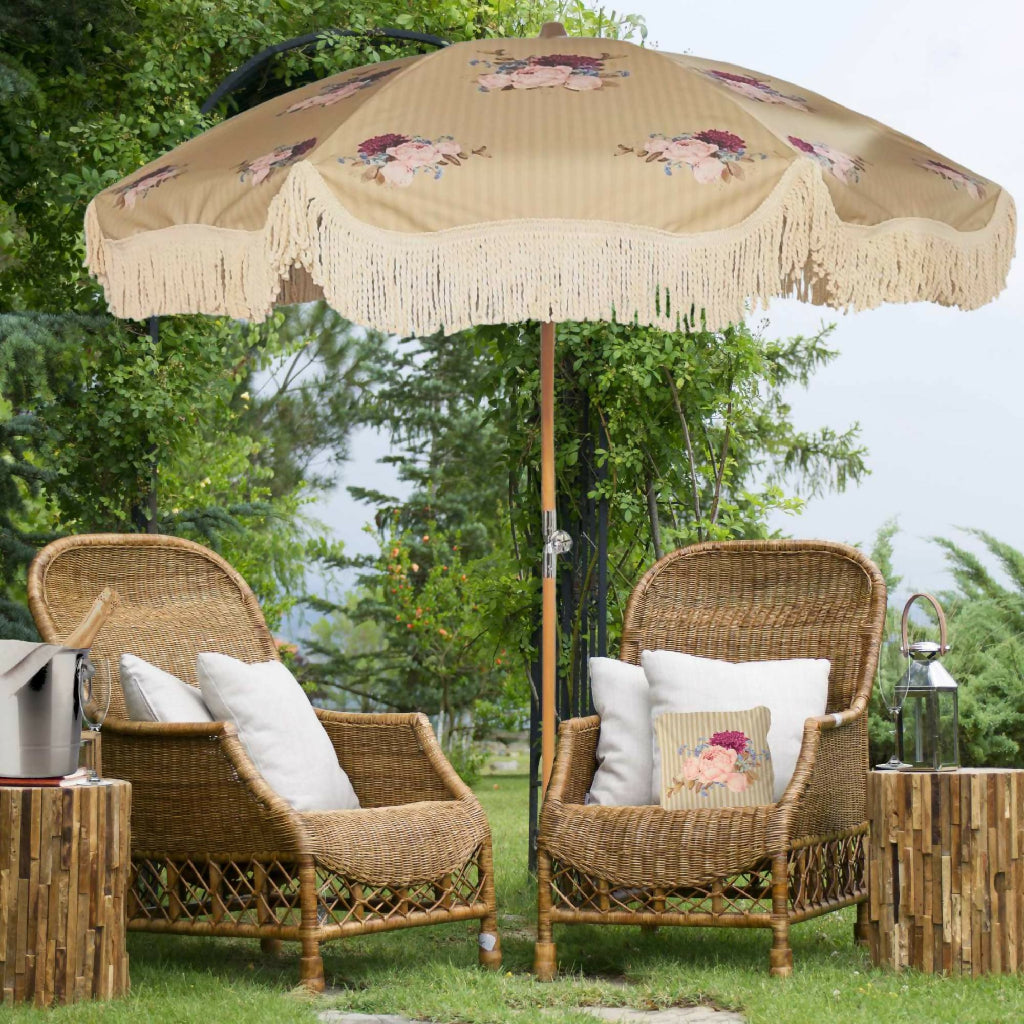 Helena Floral fringed vintage outdoor parasol umbrella