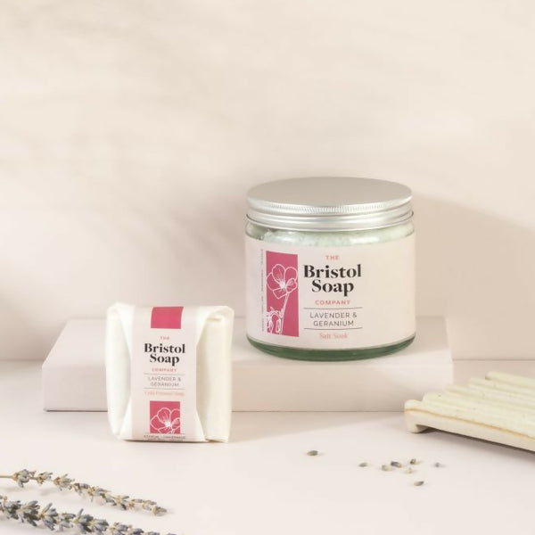 Lavender and Geranium Salt Soak and Soap Styled