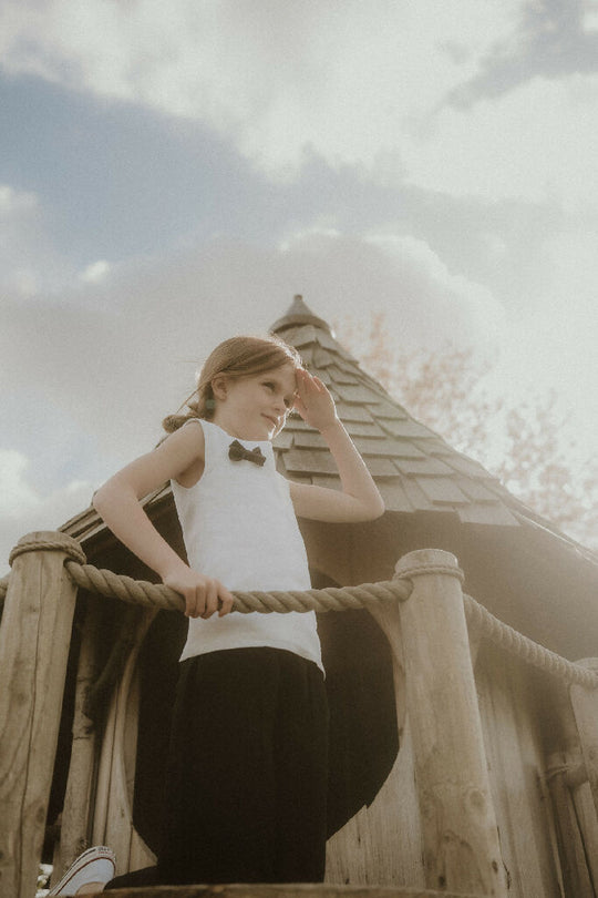 V-neck Girls Top with Black Ribbon Detail