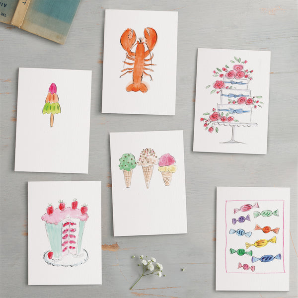 'Bon Viveur' Illustrated Foodie Greeting Cards Set of 6