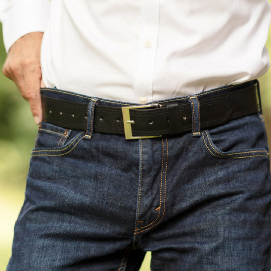 Black Leather Belt - Wide Width