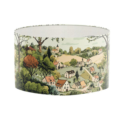landscape houses farm countryside illustration lampshade handmade lampshade cath kitson style print table lamp floor standard lightshade pastel green brown cream lampshade