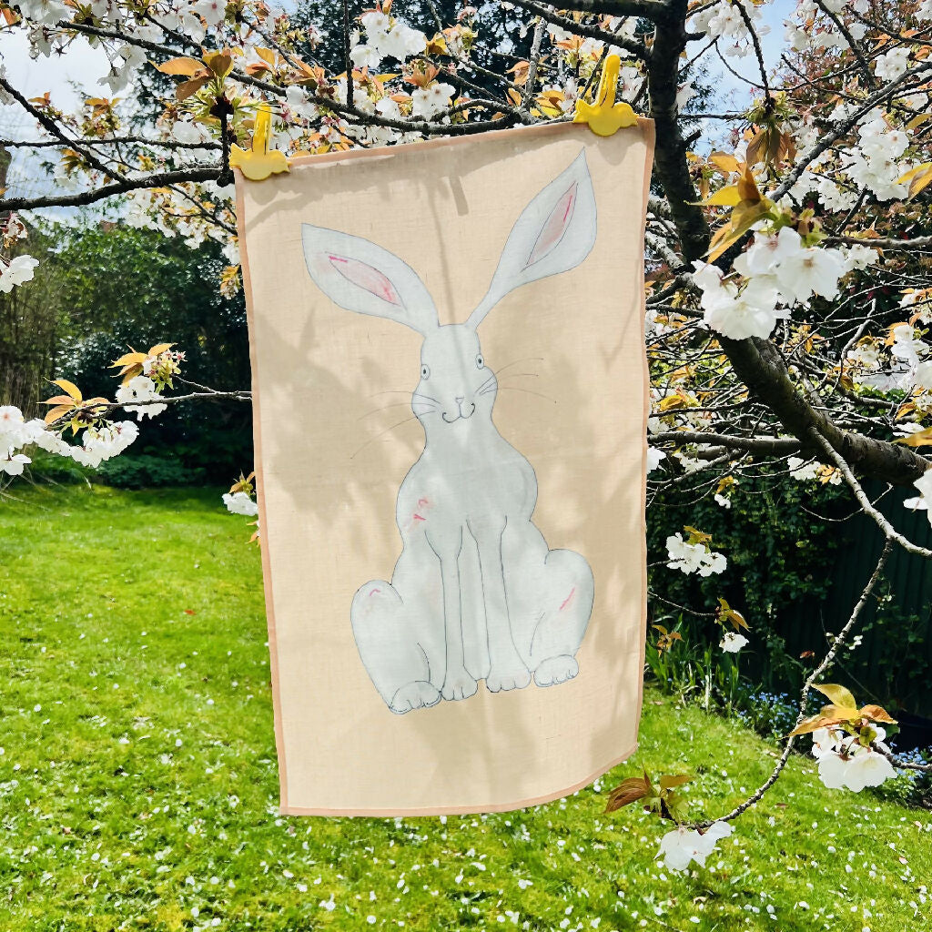 peach rabbit tea towel2