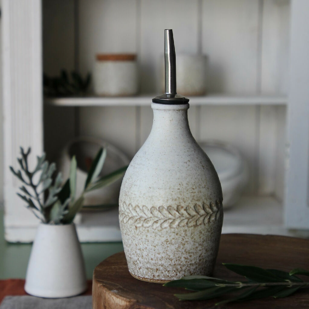 Handmade Stoneware Olive Oil Bottle 300ml. Rustic Kitchen Accessory
