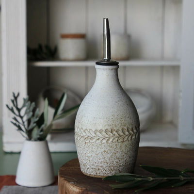 Handmade Stoneware Olive Oil Bottle 300ml. Rustic Kitchen Accessory