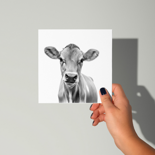 Hand Drawn Cow Greeting Card – Rustic Countryside Farm Animal Illustration Card