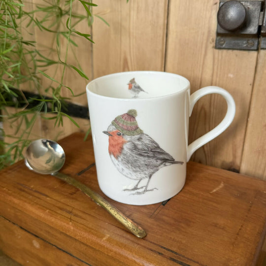 Fine Bone China Festive Robin Christmas Mug