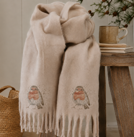 Winter Robin Fluffy Women's Scarf