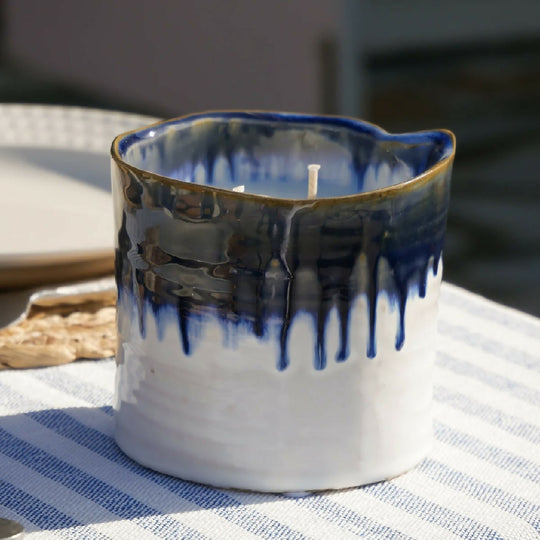Large Blue Ombre Ceramic Garden Candle