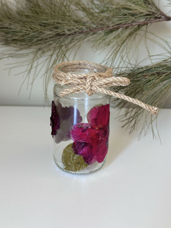 Rustic Elegant Pretty Rustic Floral Cottage Core Pressed Flower Glass Jar