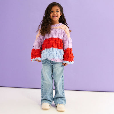 Mandy Kids Criss-Cross Stitch Balloon Sleeve Stripe Jumper