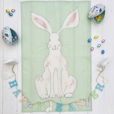 rabbit linen tea towel