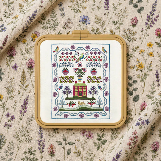 WinterBerry Cottage Hand Embroidery Kit with Pre Printed Fabric and Colour Pattern