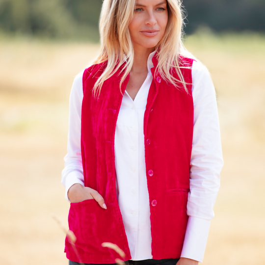 Short Silk Velvet Waistcoat In Hot Pink