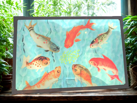 Vintage Goldfish Stained Glass Effect Panel