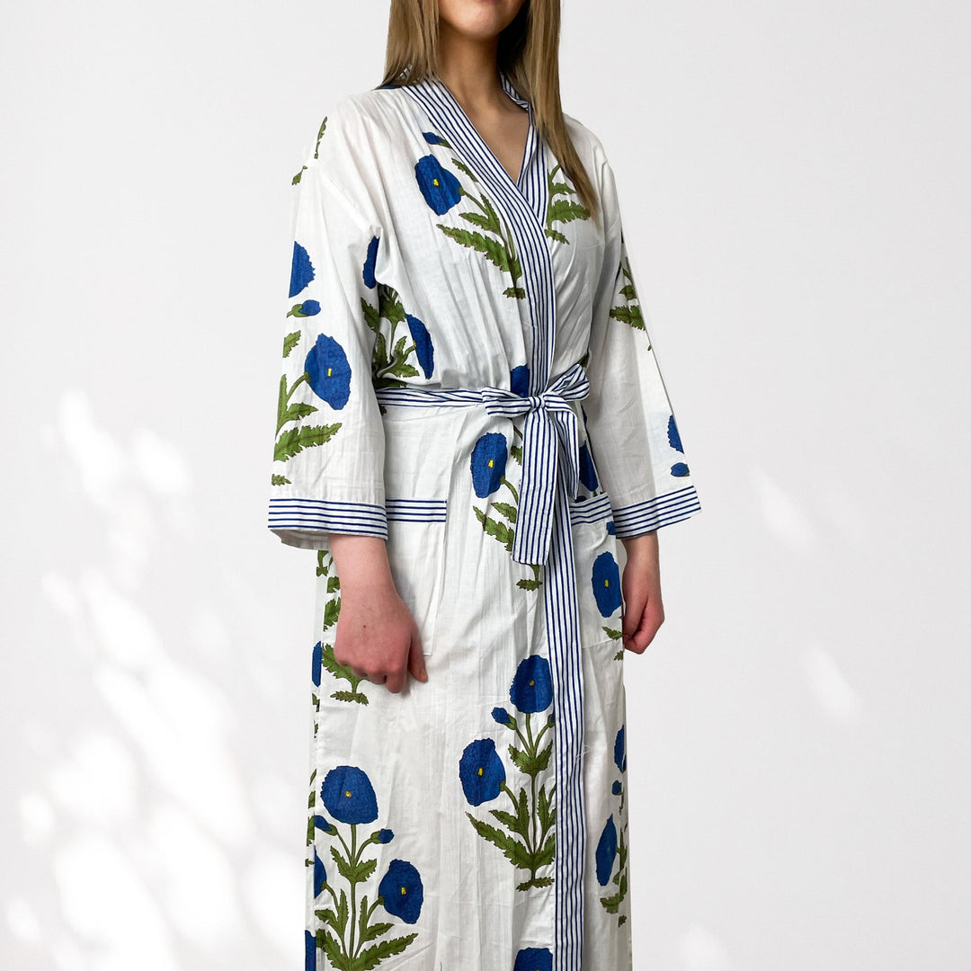 Lightweight cotton dressing gown in a blue and white – Country Living Marketplace