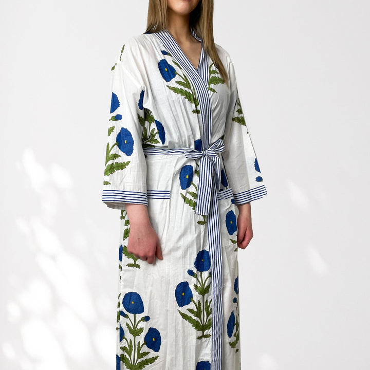 Lightweight cotton dressing gown in a blue and white – Country Living Marketplace