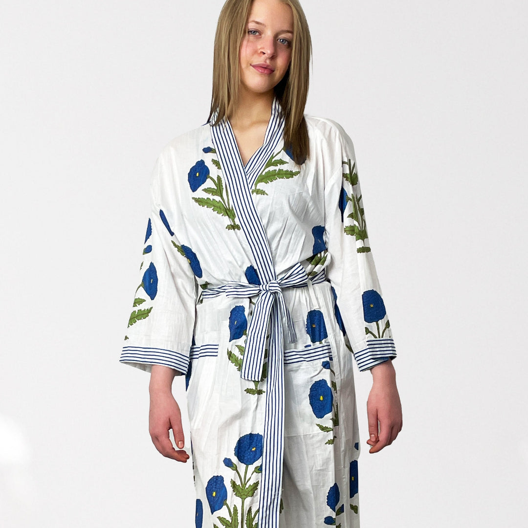 Lightweight cotton dressing gown in a blue and white – Country Living Marketplace