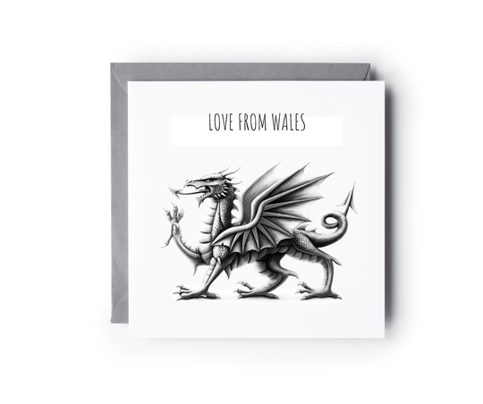 With Love From Wales – Welsh Dragon Hand-Drawn Greeting Card | Bold & Playful Art