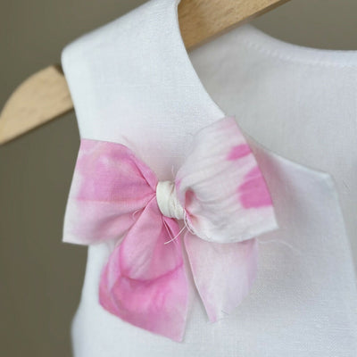 Organic Linen Girls Top with Pink Ribbon