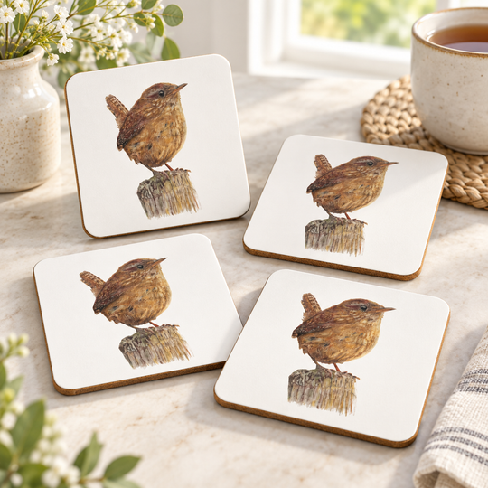 Wren Coaster Set – Little Fierce British Bird Art