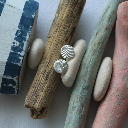 Recycled Silver Stud Earrings Textured with Cuttlefish